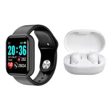 Reloj Smartwatch D20 Negro + Auriculares Inalámbricos Blanco