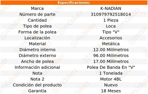 Polea Tipo  V  Metalica W100 Pickup V8 5.9l 86-88 Foto 3