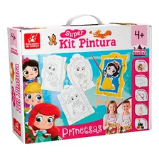 Super Kit Pintura Princesas C/ 4 Telas + Cavalete + 6 Tintas