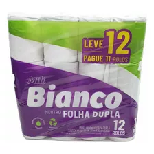 Papel Higiênico Bianco Folha Dupla Com 30m Mili 12 Rolos