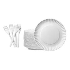 Pack 100 Plato De Carton Blanco + 100 Tenedores Desechables