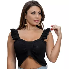 Cropped Feminino Borboleta Blusinha Alça Babado Moda Verão