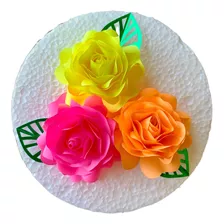 Flores De Papel - Topo De Bolo - Kit Com 3 Flores