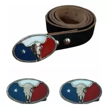 Cinto De Cuero Hebilla Metal Exclusiva Texas Country Vaquero