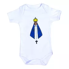 Body Bebe Nossa Senhora Aparecida Manga Curta Branco