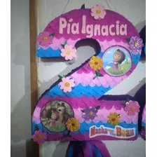 Piñata Cumpleaños Tematica Masha Y El Oso Numero 2 Rosada