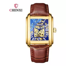 Relojes Automáticos De Cuero Impermeables Cuadrados Chenxi