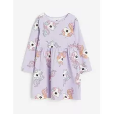 Vestido H&m Algodon Unicornios Manga Larga 4/6 Años