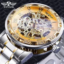 Reloj Mecánico Automático Con Diamantes De Imitación Para Ho Color Del Bisel Plateado Color Del Fondo Dorado