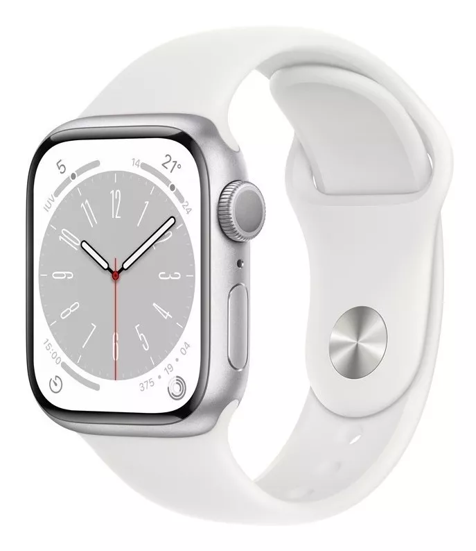 Apple Watch Series 8 Gps + Cellular - Caixa Prateada De Aço Inoxidável 41 Mm - Pulseira Esportiva Branca - Padrão