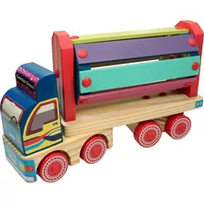 Caminhão Sonoro De Madeira-brinquedo Educativo E Pedagógico