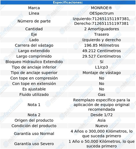 Par Amortiguadores Traseros Gas Oespectrum Mark Ii 72-76 Foto 3