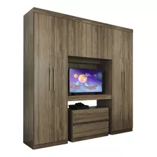 Guarda Roupa Infantil 6 Portas Porto Legno Com Painel De Tv Cor Marrom