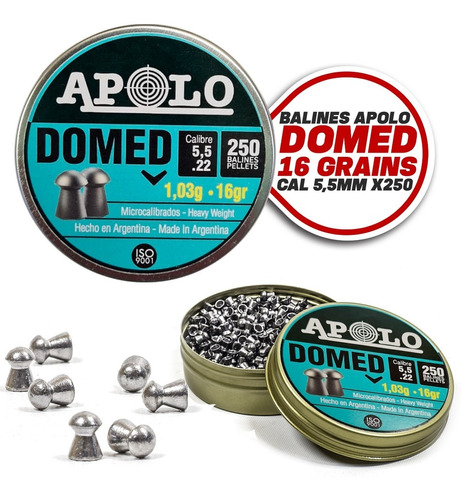 Balines Apolo Domed 16grains - Cal 5,5mm - X250