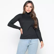 Blusa Cacharrel Tricot Lã Feminina Canelada Gola Alta