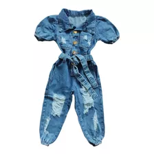 Roupa Menina Macacão Jeans Destroyed Infantil Blogueirinha