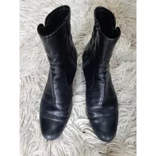 Botas Botinetas Cuero 100% Negro Taco Chino Bajo Talle 38