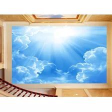 Adesivo De Teto Céu Azul Nuvens Dia Manhã Sol M² Rof06