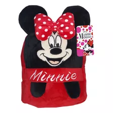 Bolsa Mochila Em Pelúcia Orelhas Minnie Licenciado Cor Vermelho