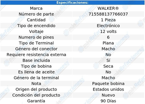 Bobina Seca Buick Reatta V6 3.8l 88-90 Walker Foto 2