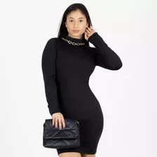 Vestidos Femininos Tubinho Preto Curto Manga Longa Gola Alta