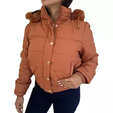 Campera Puffer Mujer Corta Con Capucha Piel Moda Dama Abrigo