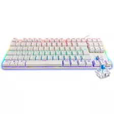 Teclado Gamer Mecanico Branco Led Rgb Compacto Switch Azul