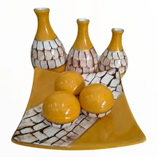 Conjunto Centro Mesa Decorativo Enfeite Vasos Sala Cerâmica