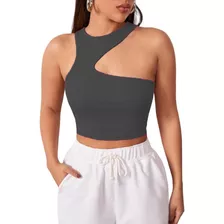 Cropped Regata Gola Assimétrica Ombro Cavado Moda Gringa