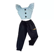 Conjuntinho Infantil Mini Diva Cropped Calça Jogger Modinha