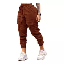 Calça Cargo Jogger Bolso Pantacourt Laço Feminino Bengaline