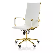 Cadeira De Escritório Giratória Eames Branca - Dourada