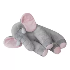 Almofada Travesseiro Elefante Bebê Pelúcia Cinza Rosa 80cm