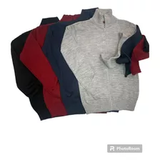 Sweater Campera Tejida Lisa Hombre C/bolsillos 4 Colores