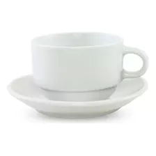 Juego X 6 Taza Té Con Plato 230ml Porcelana Blanca Selecta