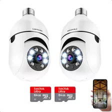 Kit 2 Câmeras Giratória Lâmpada 1080p + 2 Cartões 360 Wifi