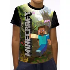 Camisa Camisetas Minecraft Manga Curta Infantil Barato
