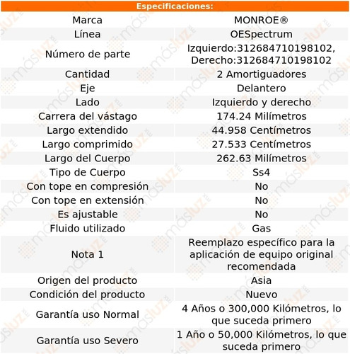 Kit 2 Amortiguadores Del Gas Oespectrum Riviera Buick 90/93 Foto 3