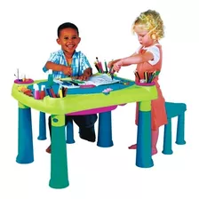 Mesa Para Niños Con Sillas Con Baulera Para Juguetes Color Azul