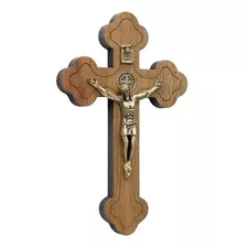 Crucifixo Parede Medalha São Bento Madeira Pequeno 12 Cm