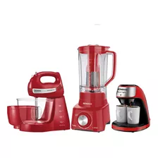 Kit Mondial Vermelho Batedeira Liquidificador Cafeteira 127v