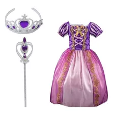 Vestido Fantasia Infantil Rapunzel Enrolados + Coroa/varinha