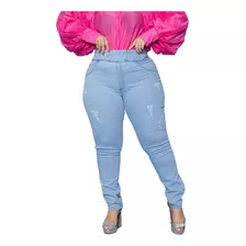 Calças Femininas Jeans Plus Size Cós De Elástico Premium