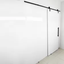 Decorplace Porta Branca 1m + Kit De Correr 2m + Puxador Flat Preto