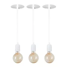 Kit 3 Pendentes Fio Cabo Vintage Retro Industrial E27 Cor Branco 110v/220v