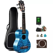 Ms63 Soprano 21 Blue Quilted Maple, Paquete De Ukelele...