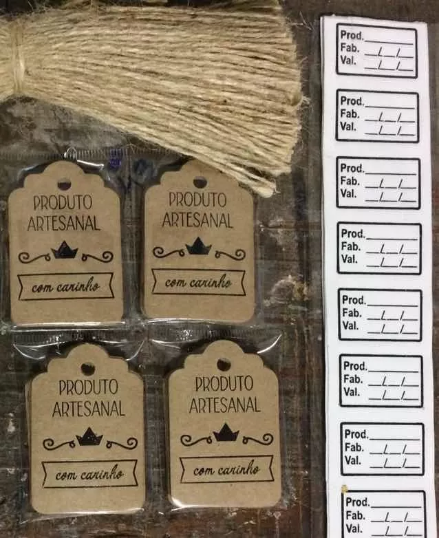 Kit Produto Artesanal 100 Tags, Cordões E Etiquetas Validade