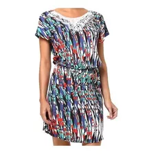 Vestido Feminino Midi Moda Abstrato Renda Mangas Curtas Top 