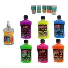 Kit Ativador Slime + 6 Cola Neon Az La Rs Rx Vd Am + Gliter