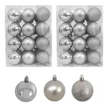 Adorno Navidad 48pz Decoracion Esferas Navideñas 4cm Color Plata Liso